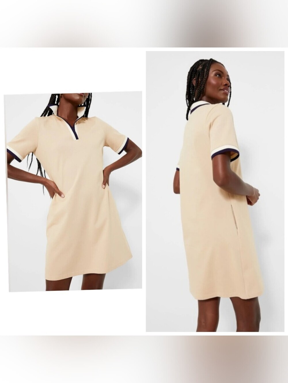 Tuckernuck Polo Mini Dress Beige Cream Cotton Short Sleeve Collared Size L